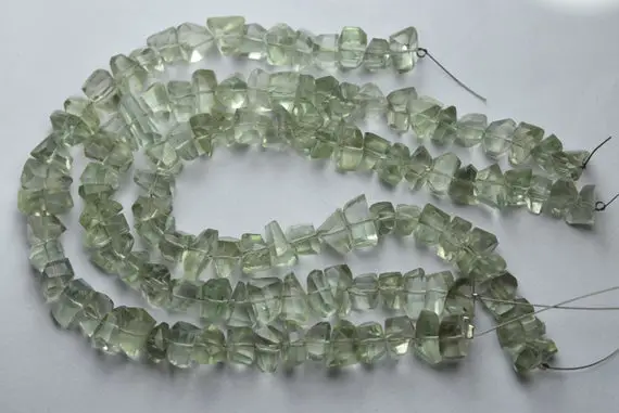 7 Inch Strand,natural Green Amethyst Faceted Fancy Nuggets  Shape Size 7-8mm