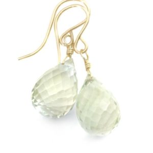 Shop Green Amethyst Earrings! Green Amethyst Earrings Prasiolite Faceted Aaa Briolette Teardrop 14k Solid Gold Or Filled Or Sterling Silver Simply Daily Soft Green Drops | Natural genuine Green Amethyst earrings. Buy crystal jewelry, handmade handcrafted artisan jewelry for women.  Unique handmade gift ideas. #jewelry #beadedearrings #beadedjewelry #gift #shopping #handmadejewelry #fashion #style #product #earrings #affiliate #ad