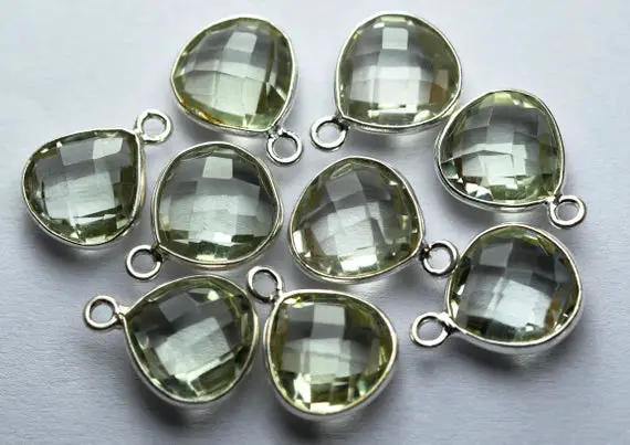 925 Sterling Silver,natural Green Amethyst Faceted Heart Shape Connector,5 Piece Of  16mm App.