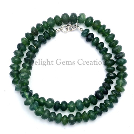 Green Serpentine Faceted Roundel Beads Necklace, 8mm-9mm Faceted Rondelle Beads, Semi Precious, Aaa++ Quality Elegant Party Necklace, Gift