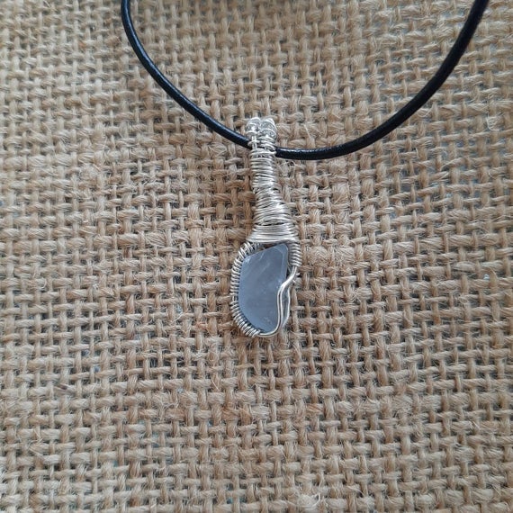 Handcrafted Celestite Necklace, Hand Faceted Celestite Pendant, .925 Solid Sterling Silver Wire Wrapped Pendant, Lapidary Jewelry
