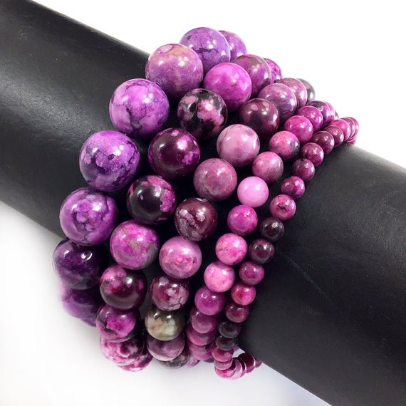 Magenta Sugilite Bracelet Stretch Elastic Crystal Healing Hot Pink Purple Gemstone Round Beaded For Men,women 4mm 6mm 8mm 10mm 12mm 7.5"