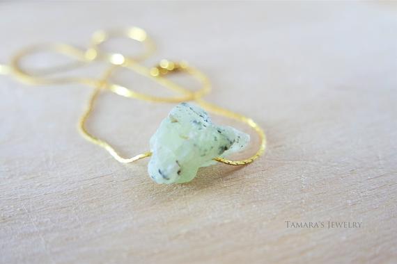 Healing Crystal Necklace - Raw Prehnite Stone Necklace - Raw Prehnite Pendant - Raw Crystal Jewelry - Rough Cut Stone - Rough Gemstone