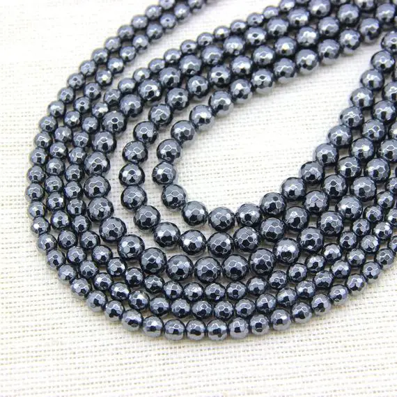 Natural Hematite Faceted Round Beads 6mm 8mm 10mm, Gray Hematite Beads, Gray Gemstone Beads, Dark Gray Beads, Man Jewelry Beads