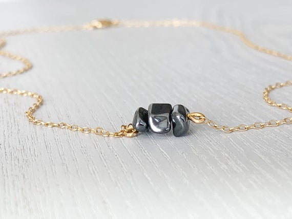 Hematite Necklace, Natural Hematite Jewelry Silver Or Gold, Mindfulness Gift, Hematite Crystal, Simple Black Stone Necklace, Gift For Her