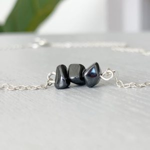 Shop Hematite Necklaces! Anxiety Necklace, Dainty Gem Necklace, Anxiety Relief, Mindfulness gift, Minimalist Necklace Silver, Hematite Necklace, Good Luck Gifts | Natural genuine Hematite necklaces. Buy crystal jewelry, handmade handcrafted artisan jewelry for women.  Unique handmade gift ideas. #jewelry #beadednecklaces #beadedjewelry #gift #shopping #handmadejewelry #fashion #style #product #necklaces #affiliate #ad