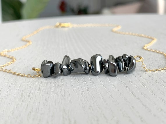 Real Hematite Necklace, Hematite Jewelry, Empath Protection Stone Necklace, Black Gemstone Necklace, Black Crystal Beaded Necklace For Her