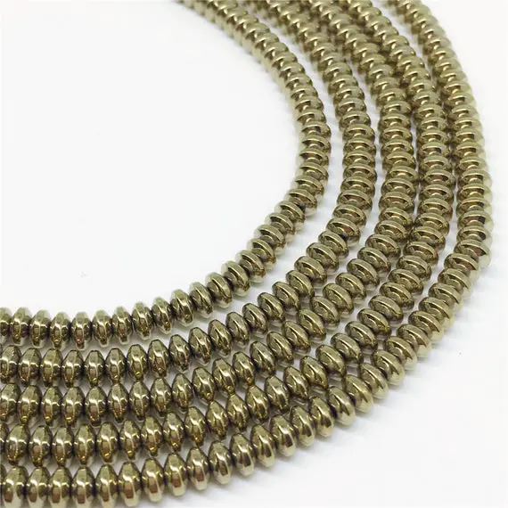 4x2mm Gold Hematite Beads, Hematite Rondelle Beads, Hematite Jewelry