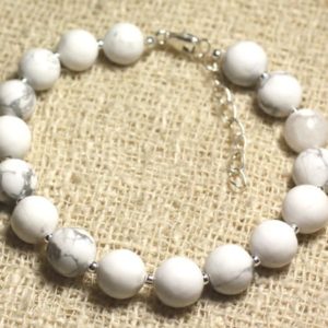 Shop Howlite Bracelets! 925 sterling silver and semi precious – 8 mm Howlite stone bracelet | Natural genuine Howlite bracelets. Buy crystal jewelry, handmade handcrafted artisan jewelry for women.  Unique handmade gift ideas. #jewelry #beadedbracelets #beadedjewelry #gift #shopping #handmadejewelry #fashion #style #product #bracelets #affiliate #ad