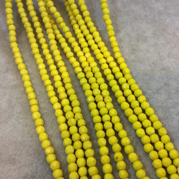 4mm Faceted Dyed Yellow Howlite Round/ball Shape Beads - Sold By 15.75" Strands (approx. 106 Beads) - Natural Semi-precious Gemstone