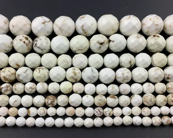 White Magnesite Howlite Beads, Natural Gemstone Beads, Faceted Beads, Round Loose Stone Beads 4mm 6mm 8mm 10mm 12mm 15''