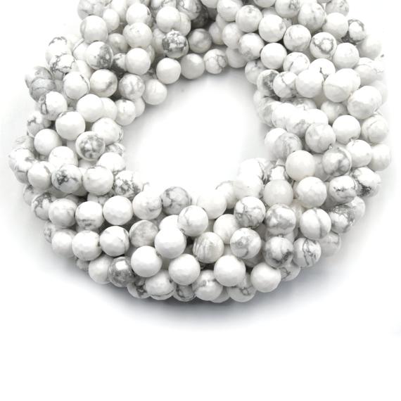 Faceted White Howlite Beads | Faceted Round Natural Howlite Beads - 4mm 6mm 8mm 10mm 12mm