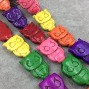 Shop Howlite Bead Shapes! 20mm x 30mm Dyed Multicolor Howlite Perching Owl Shaped Beads – Sold by 15.25" Strands (Approx. 14 Beads) – Quality Gemstone | Natural genuine other-shape Howlite beads for beading and jewelry making.  #jewelry #beads #beadedjewelry #diyjewelry #jewelrymaking #beadstore #beading #affiliate #ad