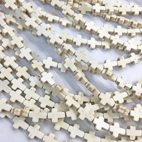White Howlite Cross Beads, Gemstone Beads, Wholesale Beads