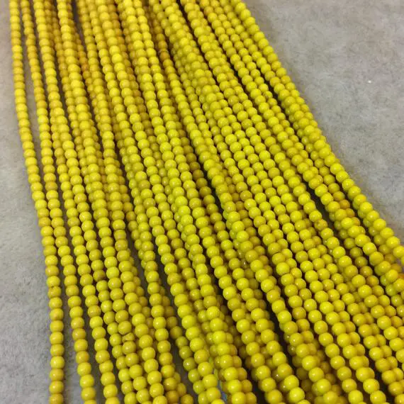2mm Dyed Yellow Howlite Smooth Round/ball Shaped Beads - Sold By 15.5" Strands (approx. 185 Beads) - Natural Semi-precious Gemstone