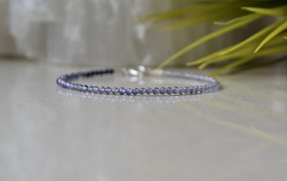 Genuine Iolite Bracelet - Bracelet Femme, Dainty Blue Bracelet, Ombre Bracelet Sterling Silver, Gemstone Bracelet 2mm, Delicate Bracelet
