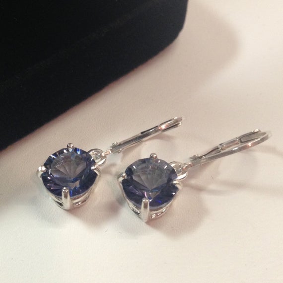 Beautiful 5ct Brilliant Cut Blue Iolite Leverback Earrings 10k White Yellow Gold Gemstone Jewelry Trending Stones Bride Mother Friend Wife