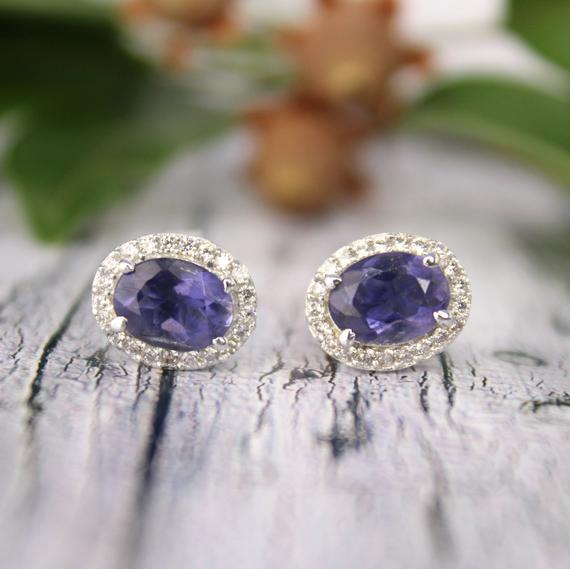 Blue Iolite Stud Earrings,september Birthstone,iolite Cluster Stud Earrings,blue Stud Earrings,bridesmaid Gift-vintage 925 Silver Studs