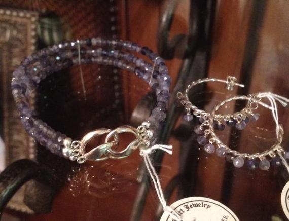 Genuine Blue Iolite Gemstones Sterling Silver Bracelet & Earrings Set Gemstone Jewelry Jewelry Trends And Trending Gemstones