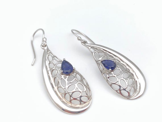 Iolite Earrings // Iolite Silver Earrings // Oval Teardrop Design // Sterling Silver
