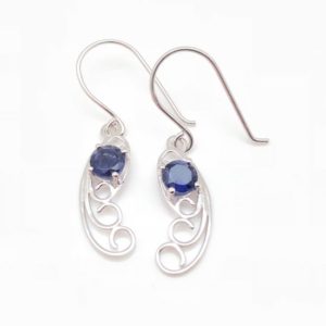 Shop Iolite Earrings! Iolite Earrings // Iolite Silver Earrings // Swirly Fern Design // Sterling Silver | Natural genuine Iolite earrings. Buy crystal jewelry, handmade handcrafted artisan jewelry for women.  Unique handmade gift ideas. #jewelry #beadedearrings #beadedjewelry #gift #shopping #handmadejewelry #fashion #style #product #earrings #affiliate #ad