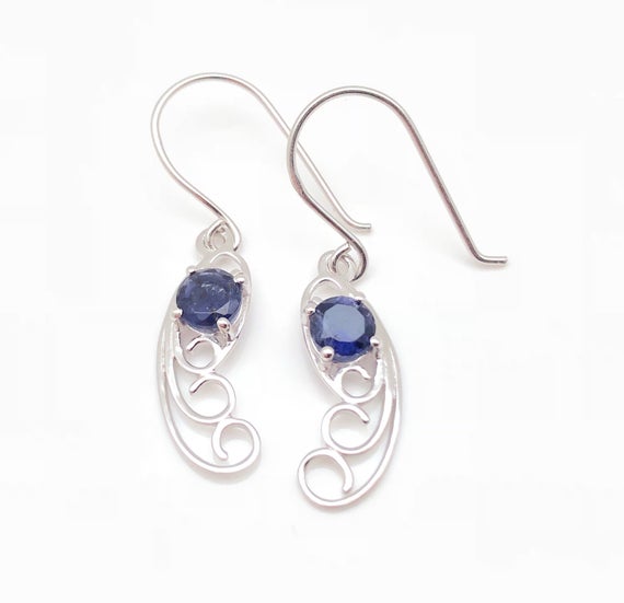 Iolite Earrings // Iolite Silver Earrings // Swirly Fern Design // Sterling Silver