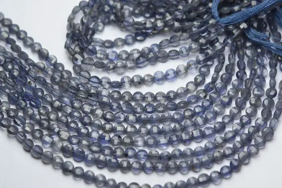 13 Inch Strand,finist Quality,natural Iolite Faceted Coins Shaped Beads. Size 4mm