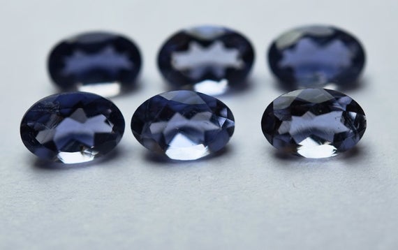 20 Pcs,finest Quality,natural Iolite Faceted Oval Shaped Cabochon,size 4x6mm