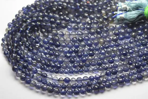 7 Inch Strand,finist Quality,natural Iolite Faceted Round Balls Beads. Size 5-5.5mm