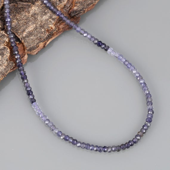 925 Sterling Silver Natural Iolite Gemstone Handmade Necklace Shaded Iolite Gemstone Faceted Rondelle Beads Necklace, Wedding Gift For Her