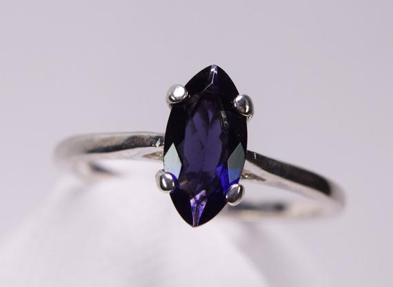Iolite Ring, Genuine Gemstone 10x5mm Marquise 1ct, Something Blue, Bridal Jewelry, Set In 925 Sterling Silver Solitaire Ring