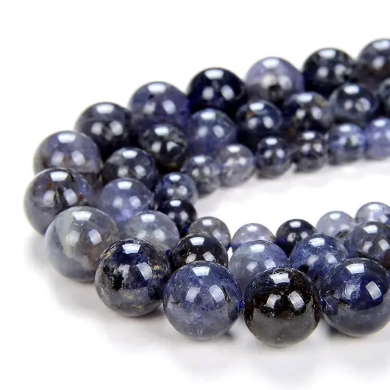 Natural Deep Blue Iolite Gemstone Grade Aa Round 6mm 8mm 10mm Loose Beads (d16)