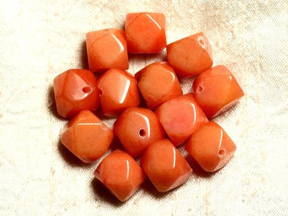 2pc - Perles De Pierre - Jade Orange Cubes Nuggets Facettés 14-15mm   4558550008633