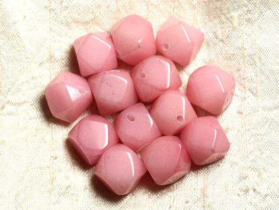 2pc - Perles De Pierre - Jade Rose Cubes Nuggets Facettés 14-15mm   4558550004833