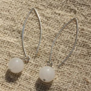 Shop Jade Earrings! Boucles oreilles Argent 925 40mm – Jade Blanche 10mm | Natural genuine Jade earrings. Buy crystal jewelry, handmade handcrafted artisan jewelry for women.  Unique handmade gift ideas. #jewelry #beadedearrings #beadedjewelry #gift #shopping #handmadejewelry #fashion #style #product #earrings #affiliate #ad