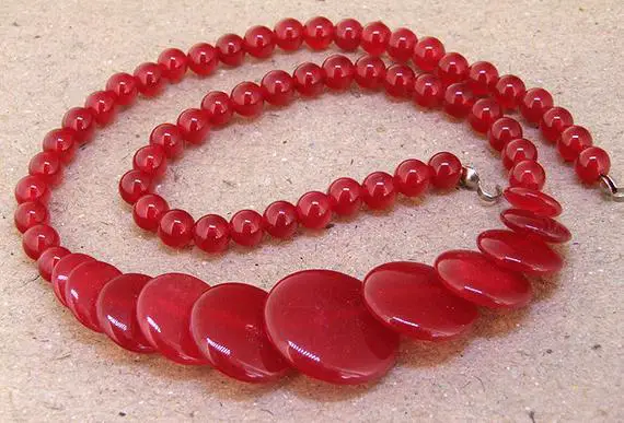 Full Strand Coin  Red Jade Beads ----- 6mm-20mm ----- About 60pieces ----- Gemstone Beads--- 15" In Length