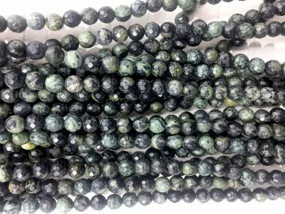 Kambaba Jasper Faceted Round Beads - Dark Green Forest Gemstone Beads - Faceted Jewelry Beads - Wholesale Jewelry Materials - 15inch