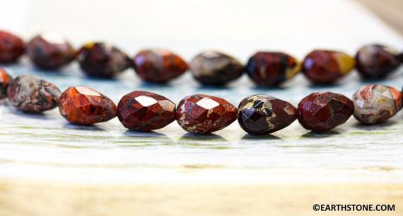 M/ Poppy Jasper 7x10 Faceted Teardrop Loose Bead  Brownish Red Color Jasper With Unique Pattern Bulk Wholesale Discount @earthstone.com