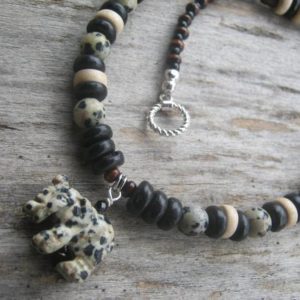 Shop Jasper Necklaces! Dalmation Jasper Elephant Necklace, Lucky Elephant Beaded Necklace, Tribal Necklace, Coconut Shell Jewelry, Chakra Necklace, READY To SHIP | Natural genuine Jasper necklaces. Buy crystal jewelry, handmade handcrafted artisan jewelry for women.  Unique handmade gift ideas. #jewelry #beadednecklaces #beadedjewelry #gift #shopping #handmadejewelry #fashion #style #product #necklaces #affiliate #ad