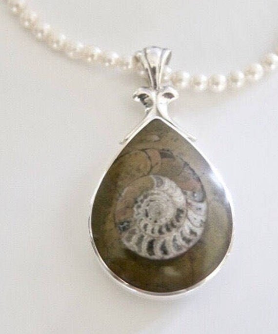 Ammonite & Whitby Jet Pendant Handmade Silver Double Sided Pendant With Ammonite And Jet