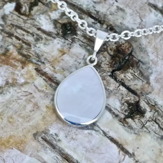 Mother Of Pearl And Whitby Jet Pendant- Pear Shape- Handmade Silver Double Sided Pendant - Sterling Silver