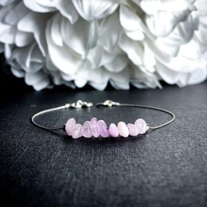 Kunzite Crystal Bracelet Ankle Bracelet Silver Chain | Natural genuine Array bracelets. Buy crystal jewelry, handmade handcrafted artisan jewelry for women.  Unique handmade gift ideas. #jewelry #beadedbracelets #beadedjewelry #gift #shopping #handmadejewelry #fashion #style #product #bracelets #affiliate #ad