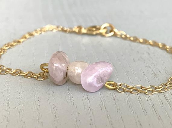 Kunzite Bracelet Gold Crystal Stacking Bracelet, Kunzite Jewelry, Purple Healing Stone Bracelet, Everyday Bracelet, Self Love Gifts For Her