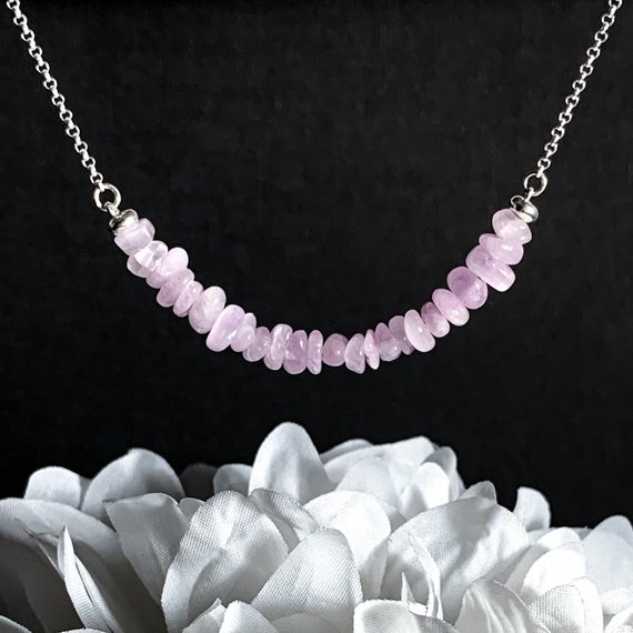 Kunzite Crystal Choker Necklace, Silver Handmade Jewelry, Heart Chakra Healing Crystals Mom Gift, Gift For Women