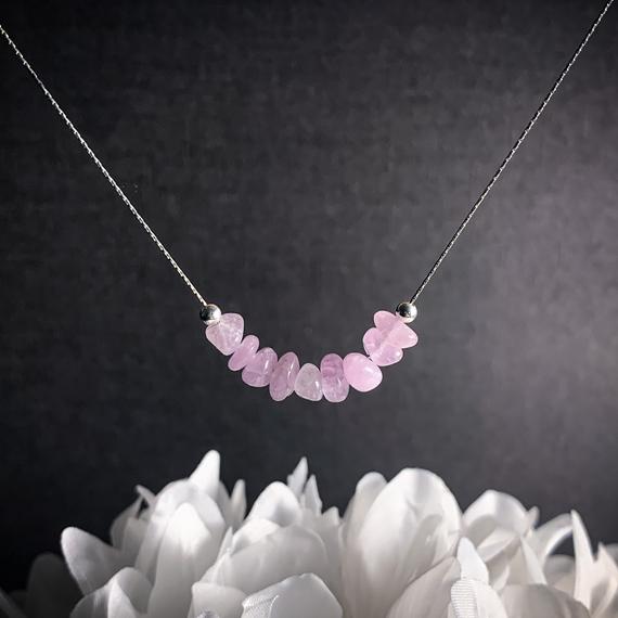 Kunzite Necklace Crystal Necklace, Silver Necklace, Healing Crystals. Heart Chakra, Pink Kunzite, Mom Gift