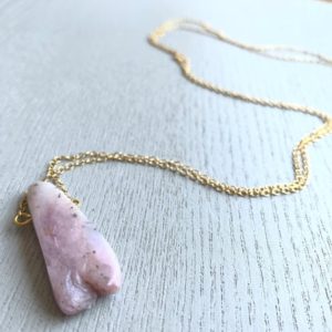 Shop Kunzite Necklaces! Kunzite Necklace, Long Gemstone Necklace, Raw Kunzite Necklace, Heart Chakra Healing Crystal Necklace, Gift for Her, Gift for Mom, Wife | Natural genuine Kunzite necklaces. Buy crystal jewelry, handmade handcrafted artisan jewelry for women.  Unique handmade gift ideas. #jewelry #beadednecklaces #beadedjewelry #gift #shopping #handmadejewelry #fashion #style #product #necklaces #affiliate #ad