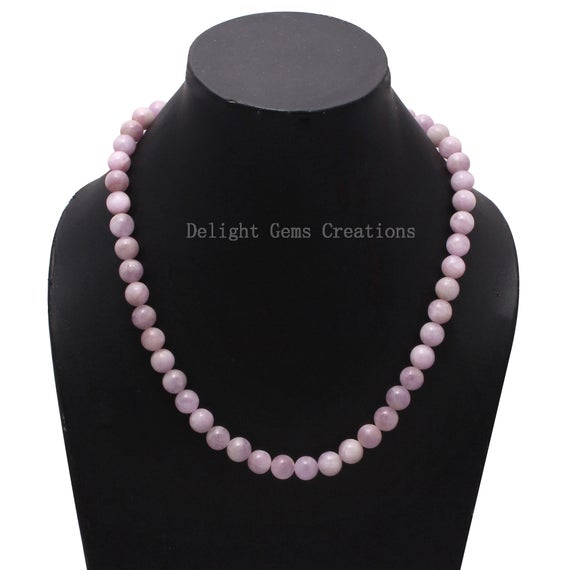 Pink Kunzite Necklace • Natural Kunzite Beaded Necklace • 8 Mm Kunzite Smooth Round Bead Necklace • Kunzite Jewelry • Wedding Gift Necklace