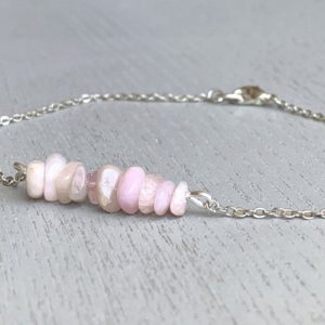 Shop Kunzite Stones & Crystals! RAW KUNZITE ANKLET Pink Crystal Healing Stone Jewelry, Kunzite Gemstone Bracelet, Love Stone Gift for Mom, Daughter, Wedding Anniversary | Natural genuine stones & crystals in various shapes & sizes. Buy raw cut, tumbled, or polished gemstones for making jewelry or crystal healing energy vibration raising reiki stones. #crystals #gemstones #crystalhealing #crystalsandgemstones #energyhealing #affiliate #ad