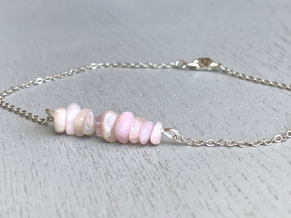 Raw Kunzite Anklet Pink Crystal Healing Stone Jewelry, Kunzite Gemstone Bracelet, Love Stone Gift For Mom, Daughter, Wedding Anniversary