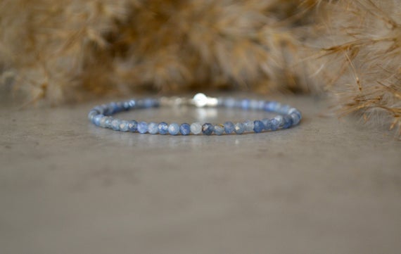 Genuine Kyanite Bracelet - Bracelet Femme, Blue Gemstone Bracelet, 3mm Bead Bracelet, Natural Kyanite Jewelry, September Birthstone Bracelet